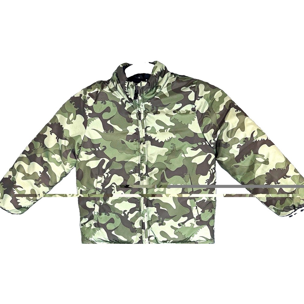 GAP Reversible Cold Control Boys Size 5 Full Zip Puffer Jacket Dinosaur Camo